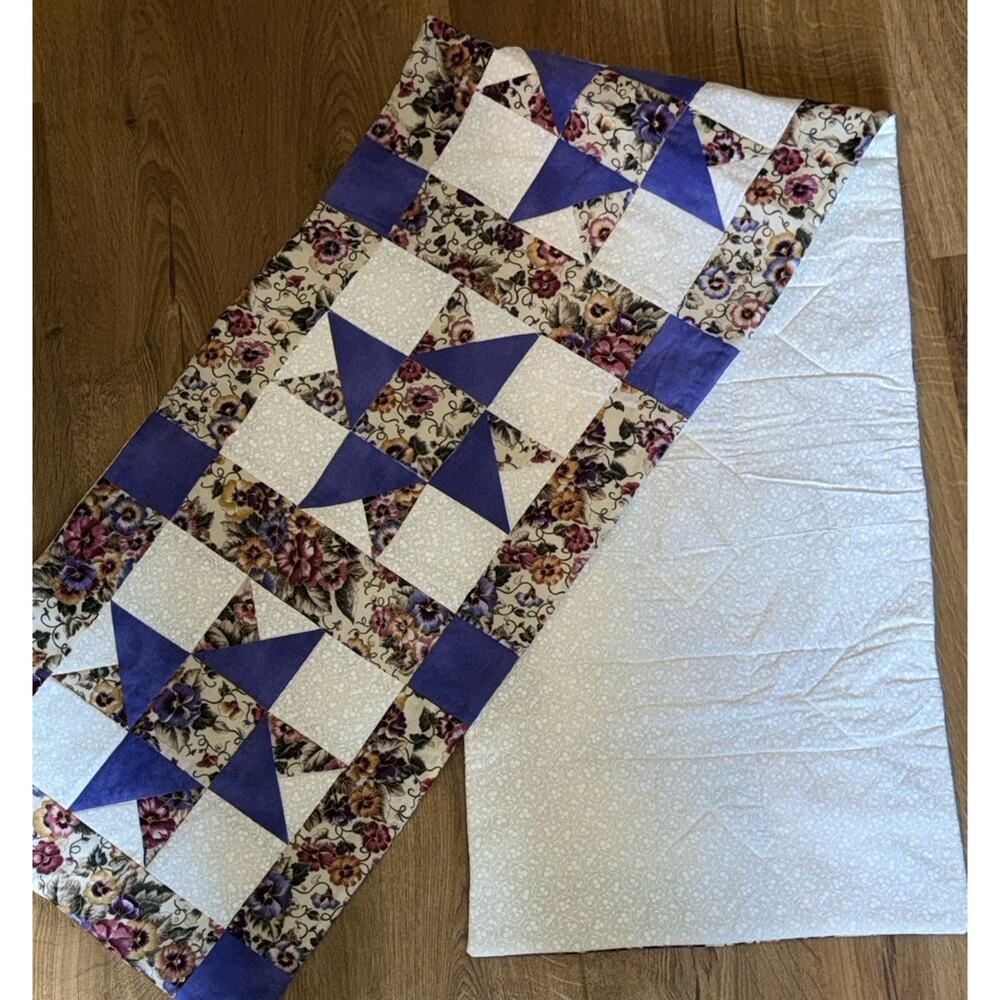Table Runner Star Patch Country Purple Floral 66x16” Kitchen Decor Handmade